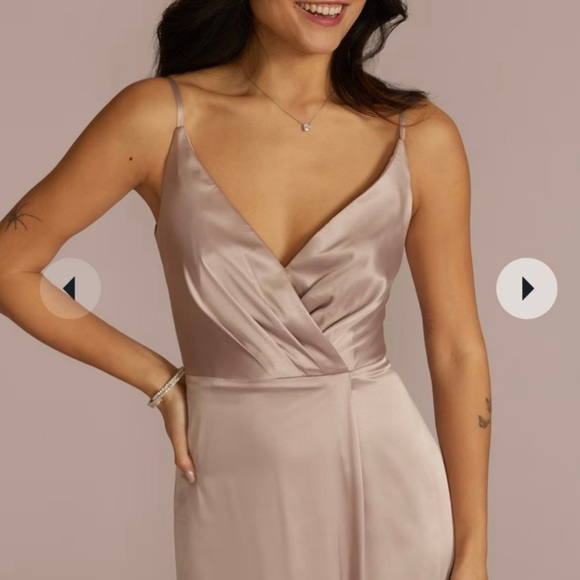 David's Bridal Green Ruched Maxi Gown - Picture 2 of 10